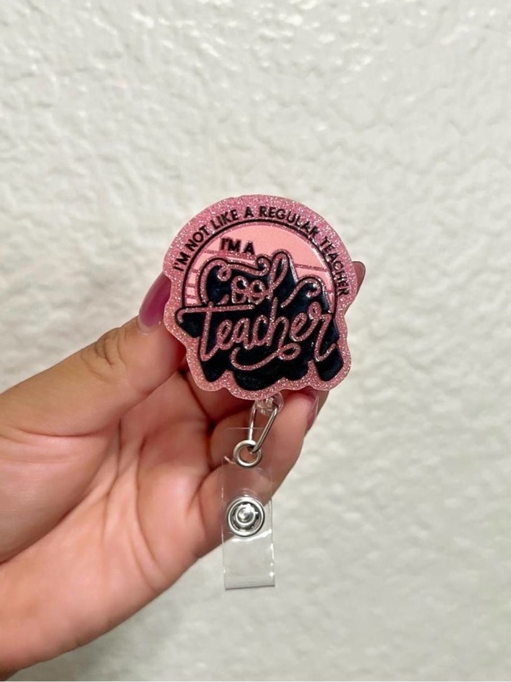 Cool Teacher Glitter Retractable Badge Reel